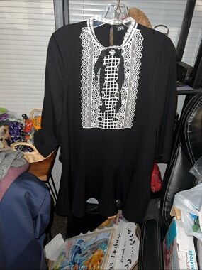 Zara Black Tunic with White Lace Bib and Tie